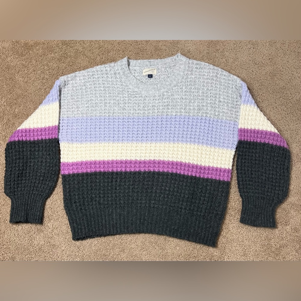 Universal Thread Waffle Knit Sweater - multicolor stripes, L